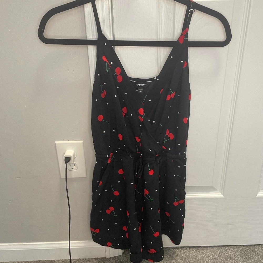 Express Cherry Print Black Romper